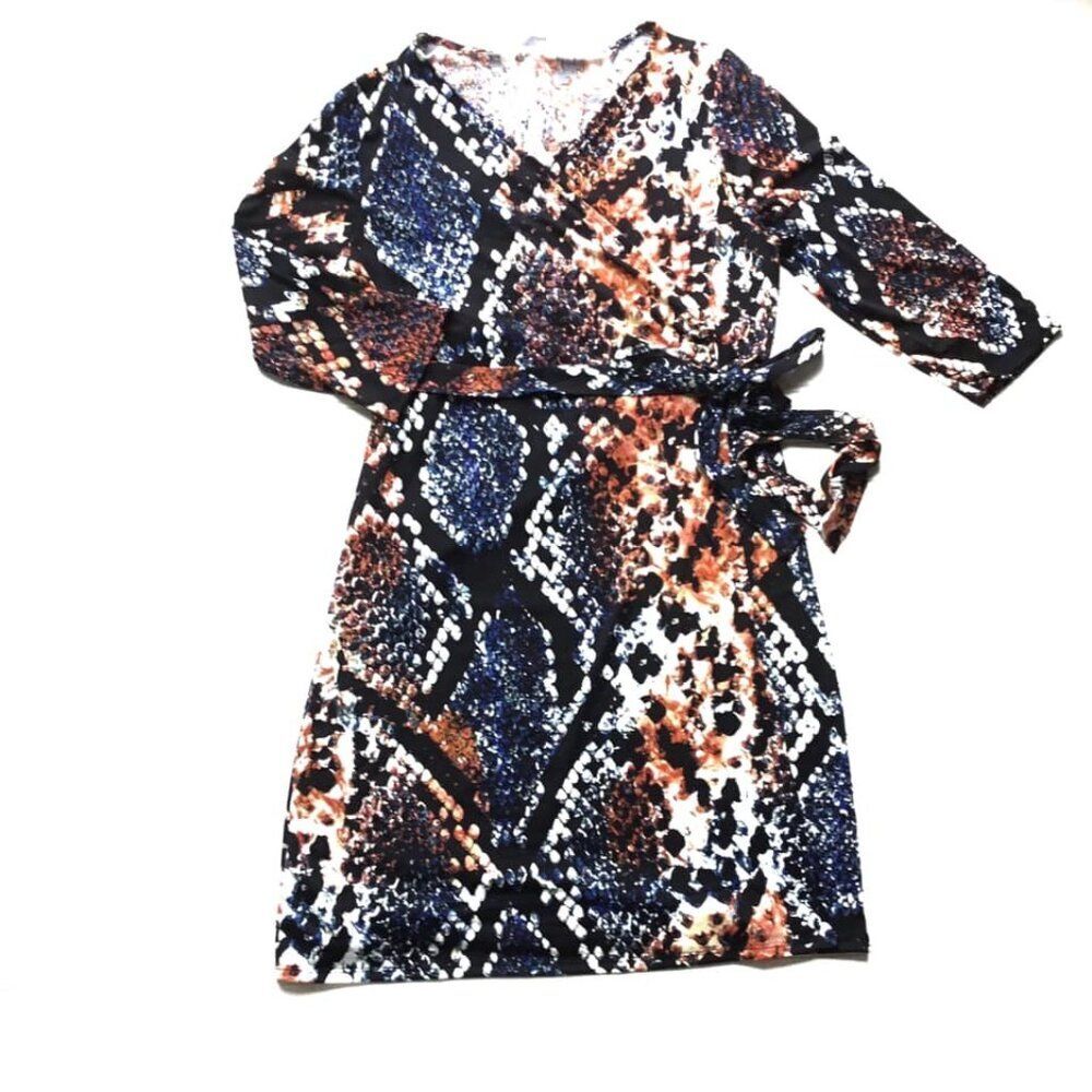 NEW LuLaRoe XL Michelle Wrap Dress Blue Black Animal Print Snake 3/4 Sleeve Flow